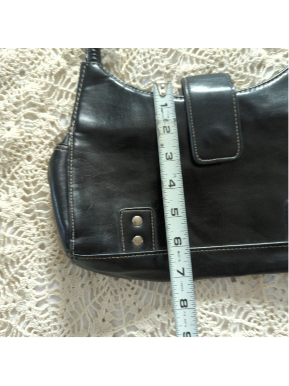 Vintage Y2K Fiorelli Black Faux Leather Underarm Shoulder Bag - Contrast Stitch - Picture 12 of 14